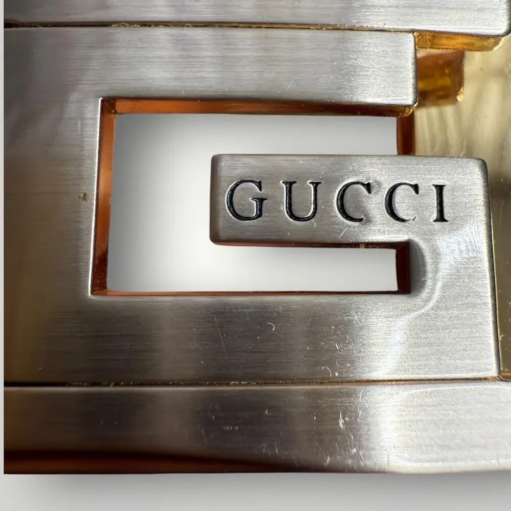 Gucci G Logo Belt Buckle Silver & Gold Tone Metal Vintage Authentic - Picture 4 of 10